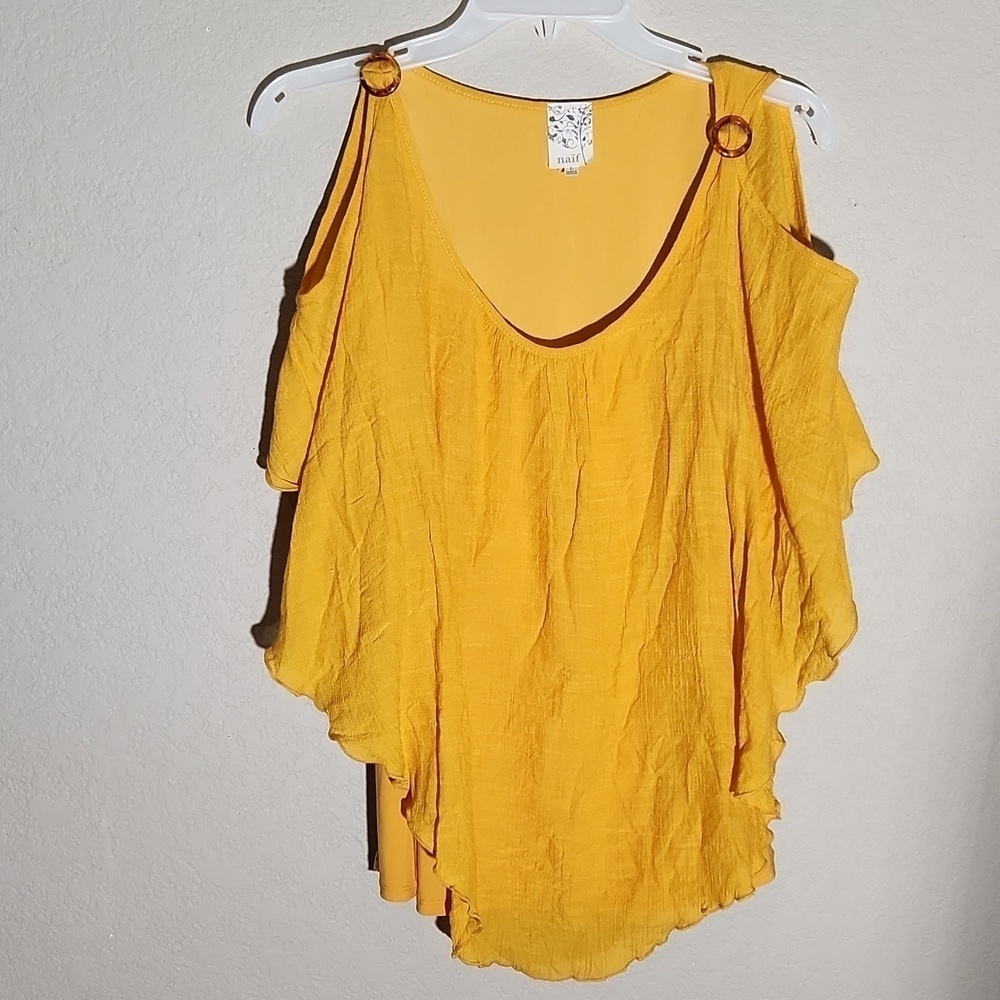 Naif Blouse Womens Size L Golden Yellow Cold Shoulder Summer